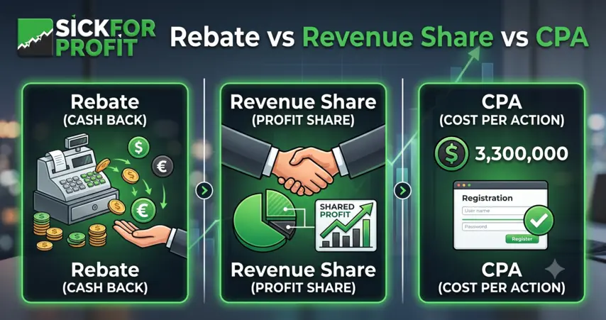 Perbandingan skema komisi IB forex rebate, revenue share, dan CPA